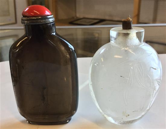 19/20th Century Chinese rock crystal snuff bottle & a smoky quartz snuff bottle